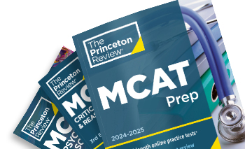 A stack of three Princeton Review MCAT books